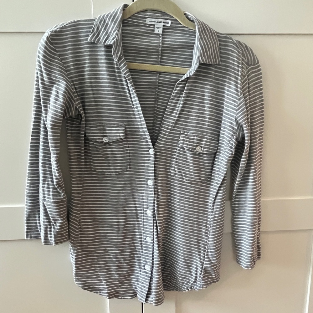 James Perse Gray and White Striped Shirt